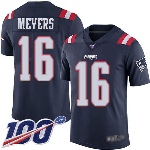 New England Patriots Football #16 100th Season Rush Limited Navy Blue Men Jakobi Meyers NFL Jersey->youth nfl jersey->Youth Jersey